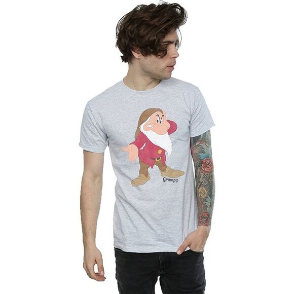 Snow White And The Seven Dwarfs Mens Classic Grumpy Heather T-Shirt / Gray - Picture 2 of 3